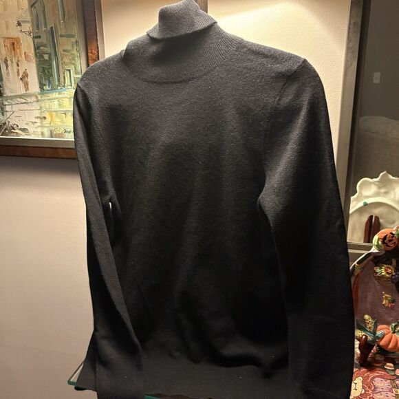 Alex Marie Sweater Womens Large Black Cashmere Tight Knit Turtleneck Pullover - Picture 5 of 11